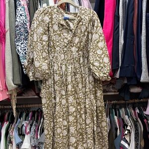 Daughters of India Green Floral Long Sleeve Dress